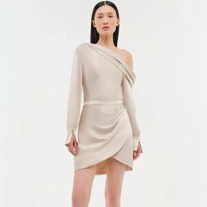 Jonathan Simkhai One-Shoulder Cream Draped Mini Dress